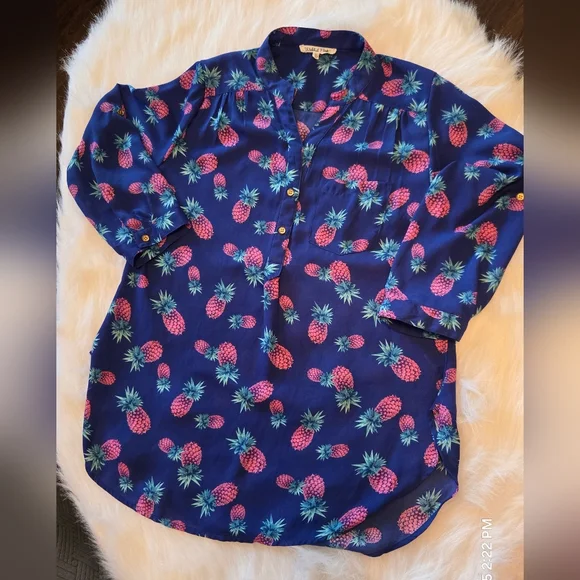 Wishful Park Blue Buttoned Blouse with Mandarin Collar - Picture 4 of 9